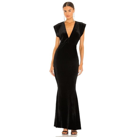 Norma Kamali Dresses & Skirts - Norma Kamali V Neck Rectangle Velvet Gown in Black Large New Womens Long Dress
